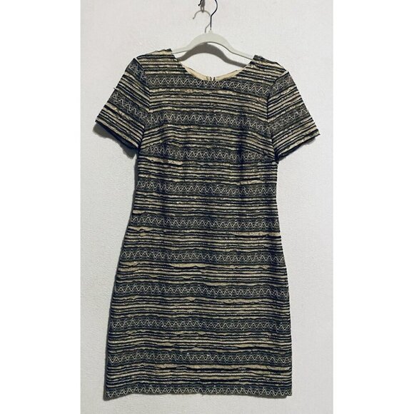 Black Saks Fifth Avenue Dress Womens 8 Black Mesh Lace Striped Sequin Tribal - Picture 1 of 7